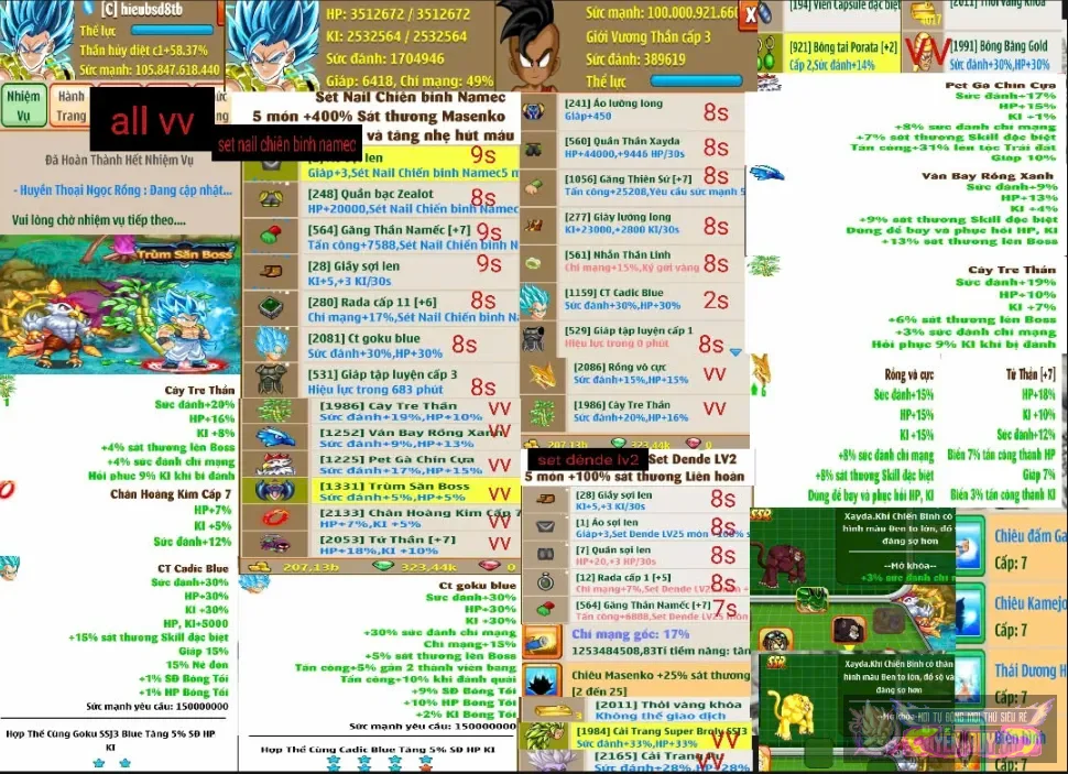 Sever3 namek siêu điên sec nail khủng all 8s còn 1 sec lh cũng 8s full all siêu rẻ